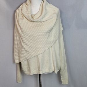 Addison Cream Sweater With Attatched Uneven Hem Cream Shawl Size Small